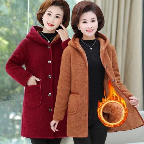 VWBQNZ Plus velvet Thick Mother Winter Jacket 2021 Fashion Warm Cotton Hooded Coat Plus size Grandma Loose Outwear Female Parkas