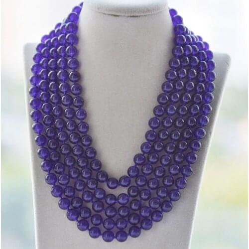 Z10992 100" 10mm Round Purple Amethyst Crystal Bead Necklace