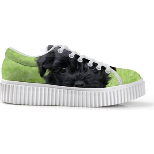 New For Women Flats Shoes Female Affenpinscher Print Lace-up Stylish Of Low Top Height Increasing White Canvas Platform Shoes