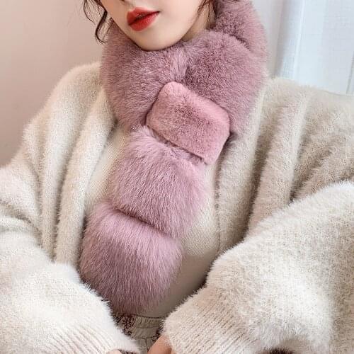 Lantafe New Woman Scarf Fox Fur Scarf Winter Thick Warm Stitching Scarfs Color Collar Fashion Match Outdoor Defense Cold