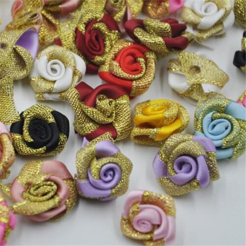 20 pcs Glitter Satin Ribbon Rose Flower DIY Craft Wedding Appliques B250