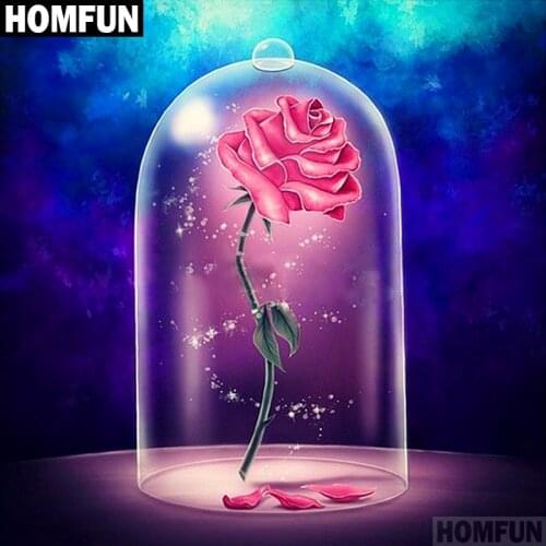 HOMFUN 5D Diamond Pattern Rhinestone Needlework Diy Diamond Painting Cross Stitch "Red Rose Flower" Diamond Embroidery A00706