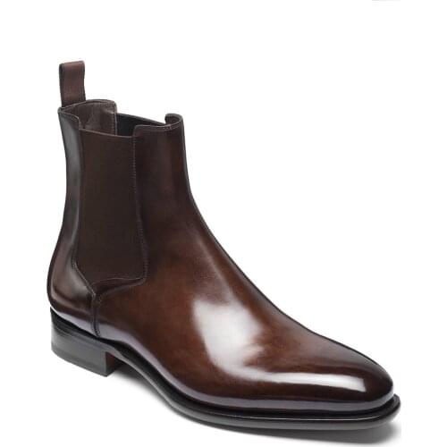 Men New Fashion Pu Leather Slip-on Ankle Boots Pointed Toe Low Heel Shoes Male Casual Classic Retro Style Chelsea Boots