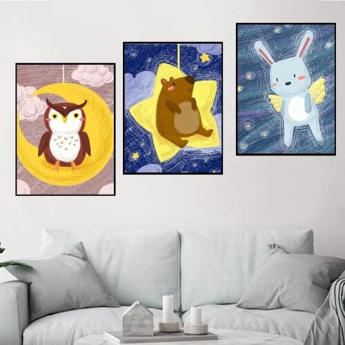 CHENISTORY 3PC DIY Oil Painting By Numbers Kits For Kids Animals On Moon Star Paint 40x50cm Frame Modern Home Living Room Arts
