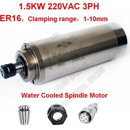 Changsheng 1.5KW 80MM 1mm-10mm ER16 24000RPM 220V AC Water Cooled Spindle Motor 3PH For CNC engraving Carving Router Woodworking