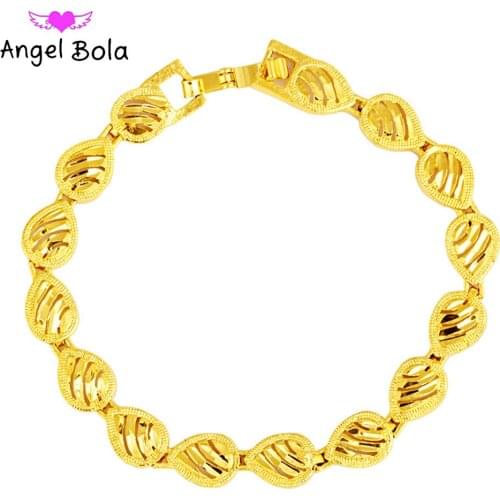 Islamic Muslim New Fashion Women Charm Gold Dubai Drop Shaped Bracelet Arab Bride Wedding Jewelry Ladies Gift Wholesale
