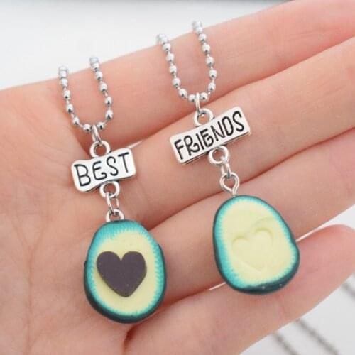 Solid Green Avocado Heart Fruit Stone Pendant bff Necklace Children Best Friends 2 Boys Girls Friendship Jewelry Birthday Gift