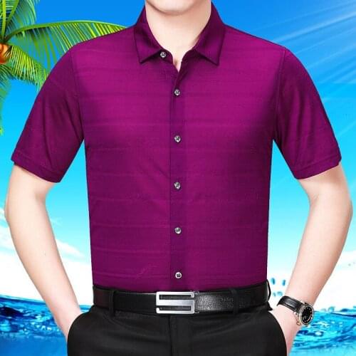 Summer 2020 100% Silk Shirt Men Casual Man Clothes Short Sleeve Shirt High-grade Mens Shirts Regular Fit Camisa B01-95610 KJ1954