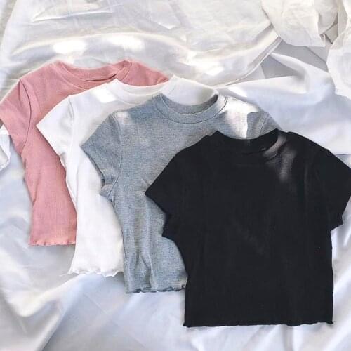 Summer shirt Women sexy slinky White Cotton short sleeve t-shirt bustier crop top Casual black streetwear short top blusa