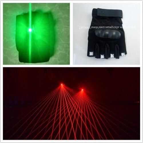 Flashing Red Laserman Show Gloves With Led Green Palm Light With 5 pcs Red Lasers Use For Stage And Dancing