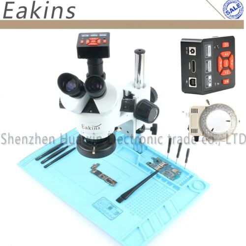3.5-90X Continues Zoom Simul-focal Trinocular Stereo Microscope+21MP HDMI Camera Big Base Insulation Mat For PCB Soldering