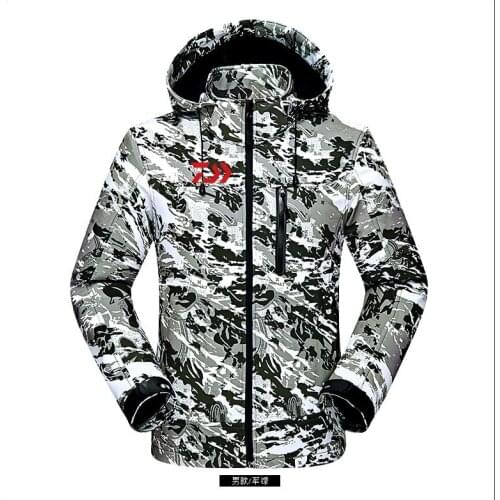 Mens DAIWA Fishing Jacket Outdoor Sport Waterproof Camouflage Men Fishing Clothing Fleece Warm Climbing Hooded Fishing Coat