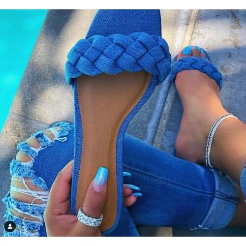 2021 Fashion Flat Slippers Women Weave Slides Sandal Ladies Mules Outdoor Beach Lady Shoes Woman Home Slippers Female Flip Flops
