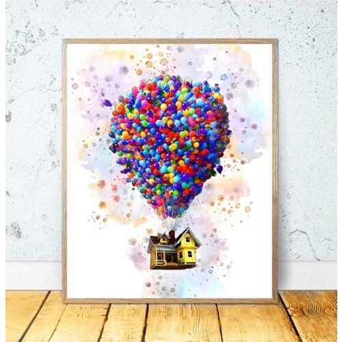 Pixar Up Watercolor PRINTABLE ART Up Balloons Print Up Balloon House Disney Wall Decor Canvas Living Room Home Decor