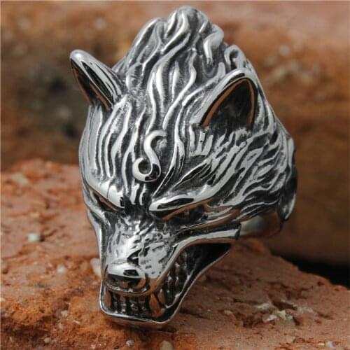 New Arrival 316L Stainless Steel Punk Brave Wolf Mens Ring Cool Animal Wolf Ring