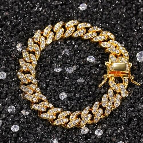 New hip hop Jewelry Fashion Charms Gold Hop Punk Iced Out 12mm Wide Miami Cuban Link Chain Bracelets for Men Rapper party Gift