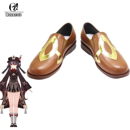 ROLECOS Genshin Impact Hutao Cosplay Shoes Game Genshin Impact Hutao Cosplay Shoes Women Brown Golden Boots Shoes High Heels