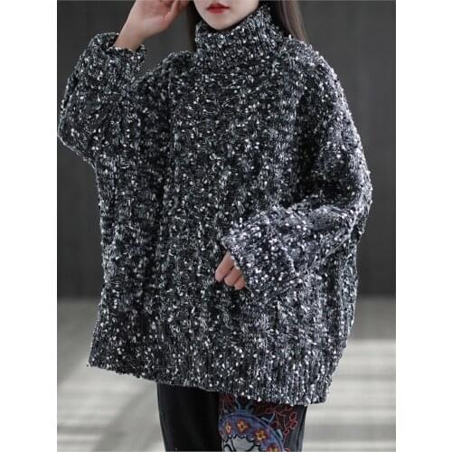 Large size Sweater Autumn Winter Retro Women New Turtleneck Casual All-match Tops Ladies Loose Sweater