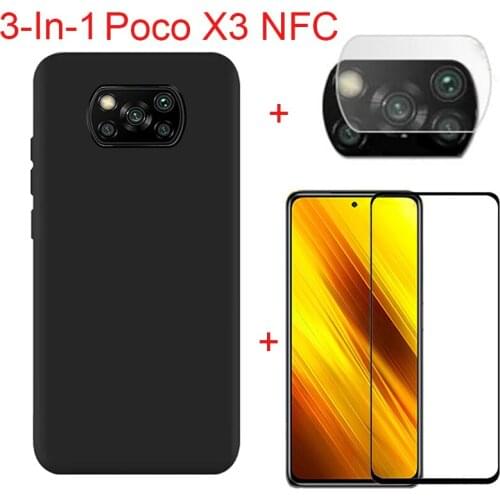POCO X3 NFC Soft TPU Back Case +2.5D 9H Screen Protector For POCO X3 NFC Full Coverage Tempered Glass Camera Lens Film