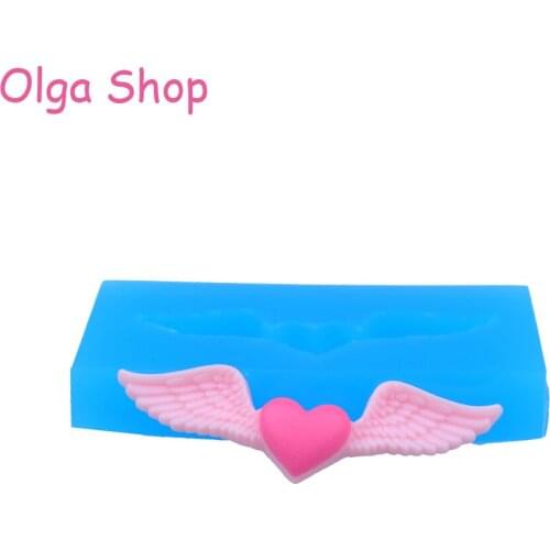 PYL550 51.7mm Winged Heart Silicone Mold - Decoden Kawaii Sweets Resin Polymer Clay Wax Soap Fondant Cake Decorating Craft
