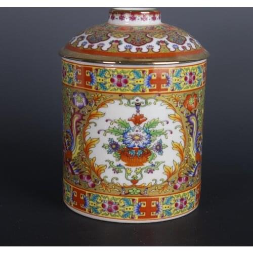 Qing Dynasty Yongzheng Painted Gold Enamel Tea Jar Boutique Chinese Tea Storage Pot Tea Cover Jar Antique Ornaments