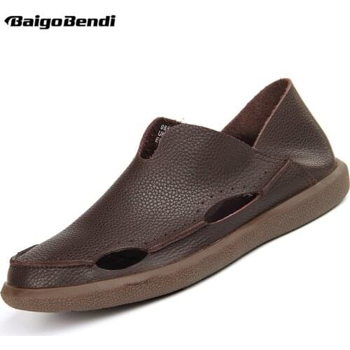 Recommended ! Men Soft Hollow-out Casual Leather Shoes Summer Hight Quality Light Weight Driving Car Shoes Business Man