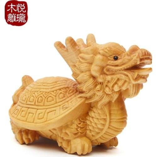 Wood carving dragon turtle wood craft gift Home desktop decoration, office Feng Shui ornaments (A996)