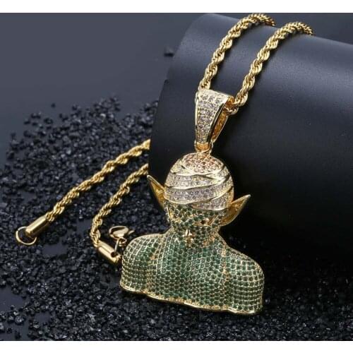 Lucky Sonny Flute Boy Pendant Necklace Nano Green Stone Micro Paved Pendants & Necklaces Hiphop Bling Men Women Jewelry Joyeria