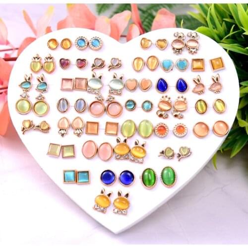 36 Pair/lot Multi-style Colorful Opal Geometric plastic Stud Earring Set For Women Anti Allergy Girls Earrings Jewelry Gifts