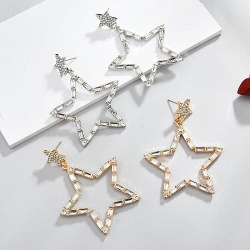 Simple New Design Rhinestone Star Pendant Drop Dangle Earrings For Women Jewelry Fashion Statement Earrings Accessories