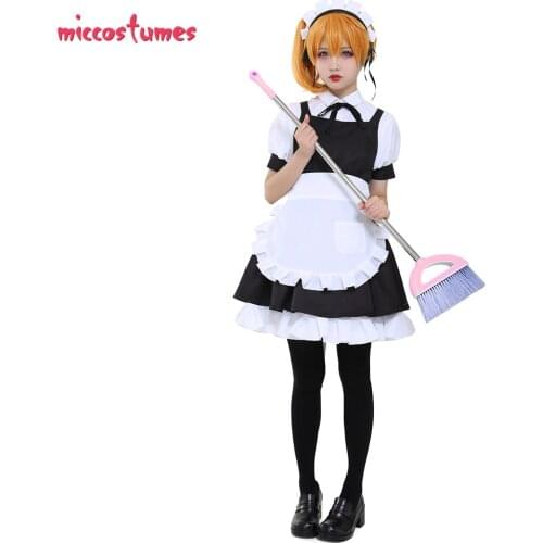 Cute French Maid Uniform Woman Short Maid Dress Costume with Half Apron
