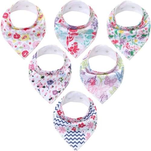 Baby Saliva Bib Towel Products Born Children Triangle Cotton Button Pure Cartoon Stripe Lattice 0-3 Years 6pcs Soft Comfortable