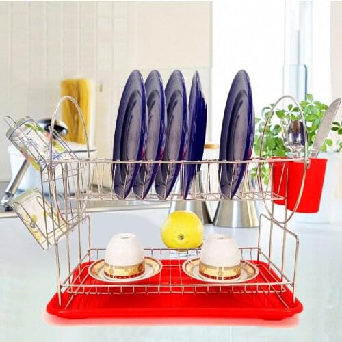 Dish Drying Rack for Kitchen 2 Tier Rustproof with Dish Rack Cup Holder Drainboard Set Large Capacity Removable Storage Closet