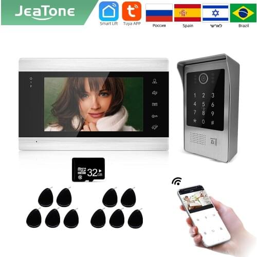 Jeatone Tuya smart 7 ‘’ WIFI video intercoms for home phone interphone with Keypad/RFID Card Door Camera Built-in Power Supply