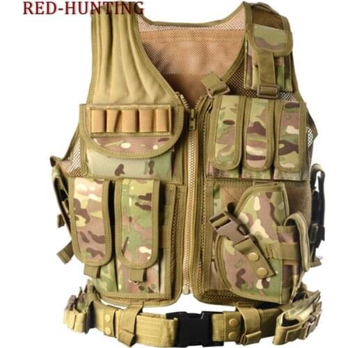 Military Tactical Airsoft Heavy Duty MOLLE Vest w/ Pistol Holster Belt Mesh Breathable Vest Top