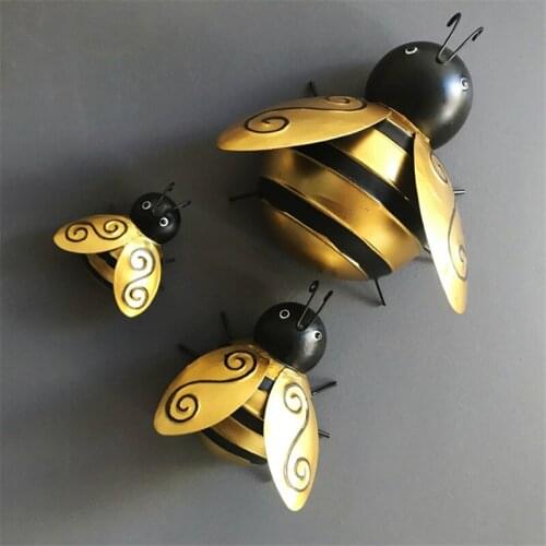 WU CHEN LONG 3Pcs/set Vintage Iron Bee Animal Wall Hanging Outdoor Decoration Creative Wall Decor Garden Xmas Oranment R5206