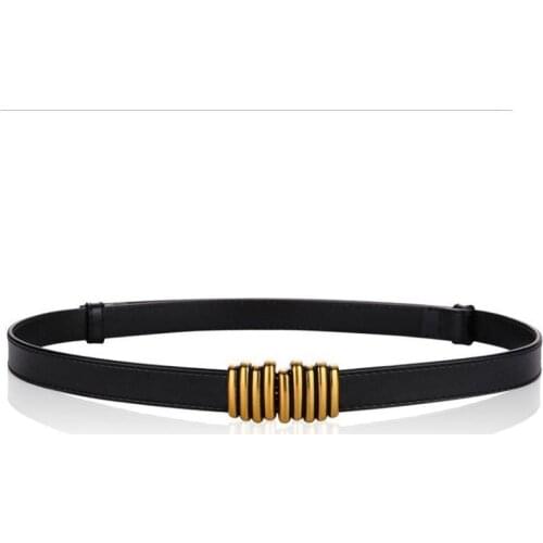 CANZE Vintage Womens Leather Belt Adjustable Buckle Dress Accessories Thin Belt