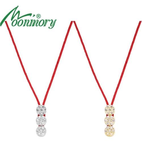 Moonmory 100% 925 Sterling Silver Three Round Crystal Redline Necklace For Women Adjustable Neck Chain Jewelry Christmas Gift