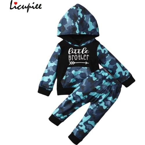 1-4 Years Hooded 2pcs Baby Autumn Tracksuit, Letters Hooded Long Sleeves Tops + Camouflage Casual Pants for Toddler Boys