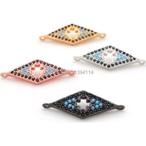 25*10*3mm Micro Pave Kallaite&Black CZ Rhombus Of Hollow Clover Connectors Fit For Men And Women Making Bracelets Jewelry