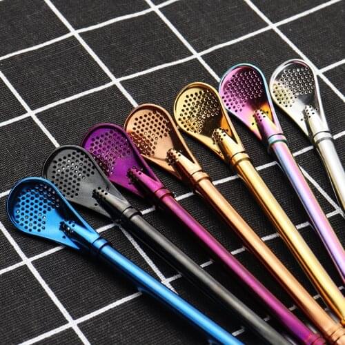 304 Stainless Steel Straw Spoon Tableware Coffee Stirring Spoon Creative Tea Milk Tea Filter Straw Spoon Accessories Tools