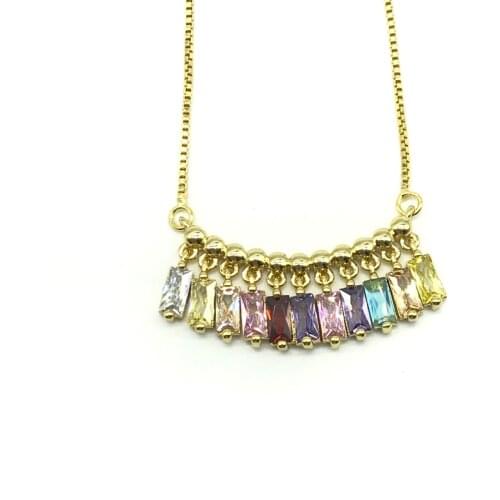 5Pcs/lot Pendants Necklaces Rainbow Color CZ Tassel Box Chain Necklaces Anniversary Gift