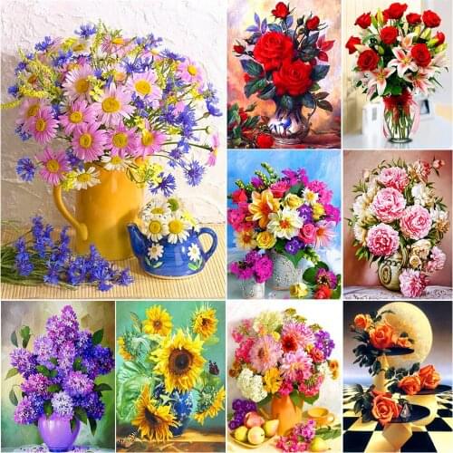 5D Diamond Painting Flower Vase DIY Full Square Round Drill Embroidery Mosaic Cross Stitch Kits Home Decor Art Wall Picture Gift