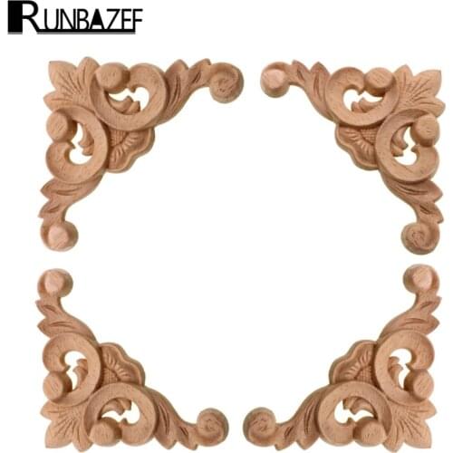 RUNBAZEF Solid Wood Applique Decorative Flower Floral Background Wall Wardrobe Figurines Miniatures Home Decoration Accessories