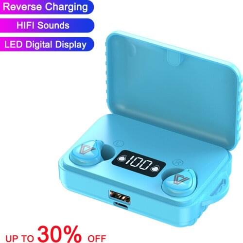 Wireless V5.0 Bluetooth Earphone HD Stereo Sports Waterproof Headset With Dual Mic and 2000mAh Battery Charge Case