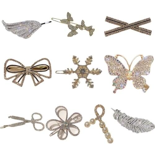 Shiny Full Faux Crystal Hair Clips Glitter Rhinestone Geometric Bowknot Metal Hairpins Wedding Bridal Styling Barrettes