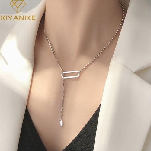 XIYANIKE Minimalist 925 Sterling Silver Long Tassel Trendy Necklace for Women Creative Paper Clip Clavicle Chain Party Jewelry