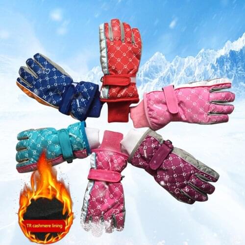 1 Pair Children Ski Gloves Boys Girls Winter Outdoor Waterproof Thickened Velvet Warming Ice Hockey Skiing Mitten Christmas Gift