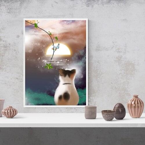 Home Decorative Canvas HD Cute Cat Prints Paintings Modular Moon Pictures Wall Art Flower Butterfly Poster Artwork No Framework