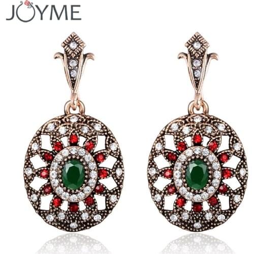 Joyme Wholesale Wedding Crystal Big Long Hanging Earrings Oval Sculpture Turkish Ethnic Resin Christmas Party